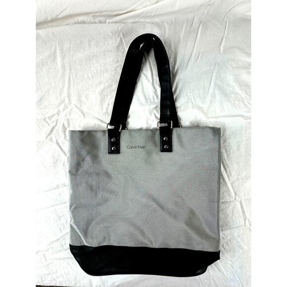 Calvin Klein Collection Nylon Tote Bag Silver with Black Trim - Picture 6 of 12